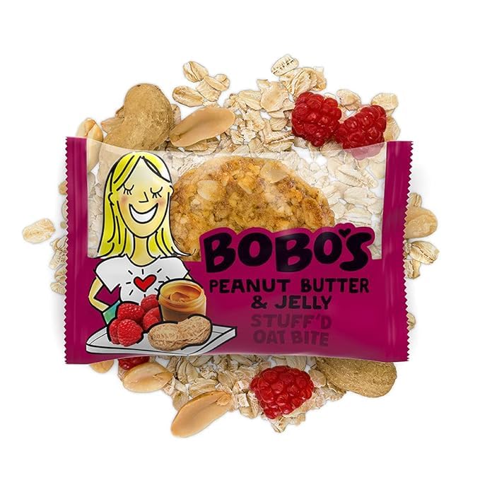Bobo's stacked individually wrapped bites illustrating portability