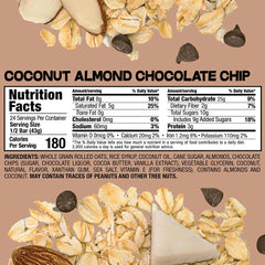 Bobo's ingredients laid out: oats, coconut, almonds, chocolate chips