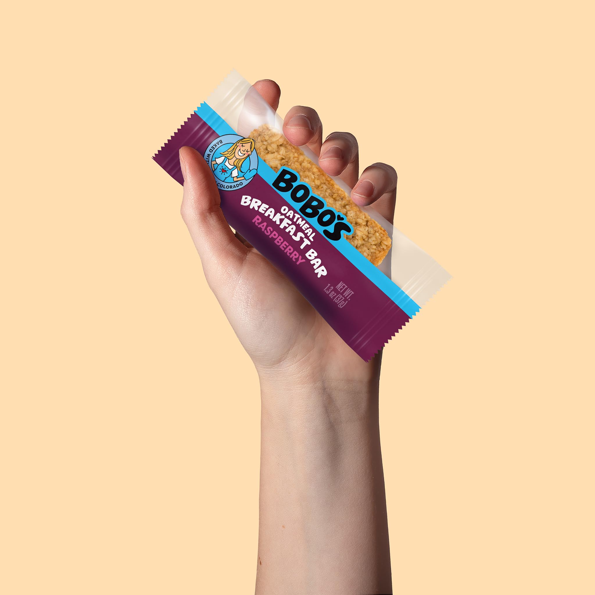 Bobo's nutrition label and certifications emphasizing gluten-free and non-GMO assurances