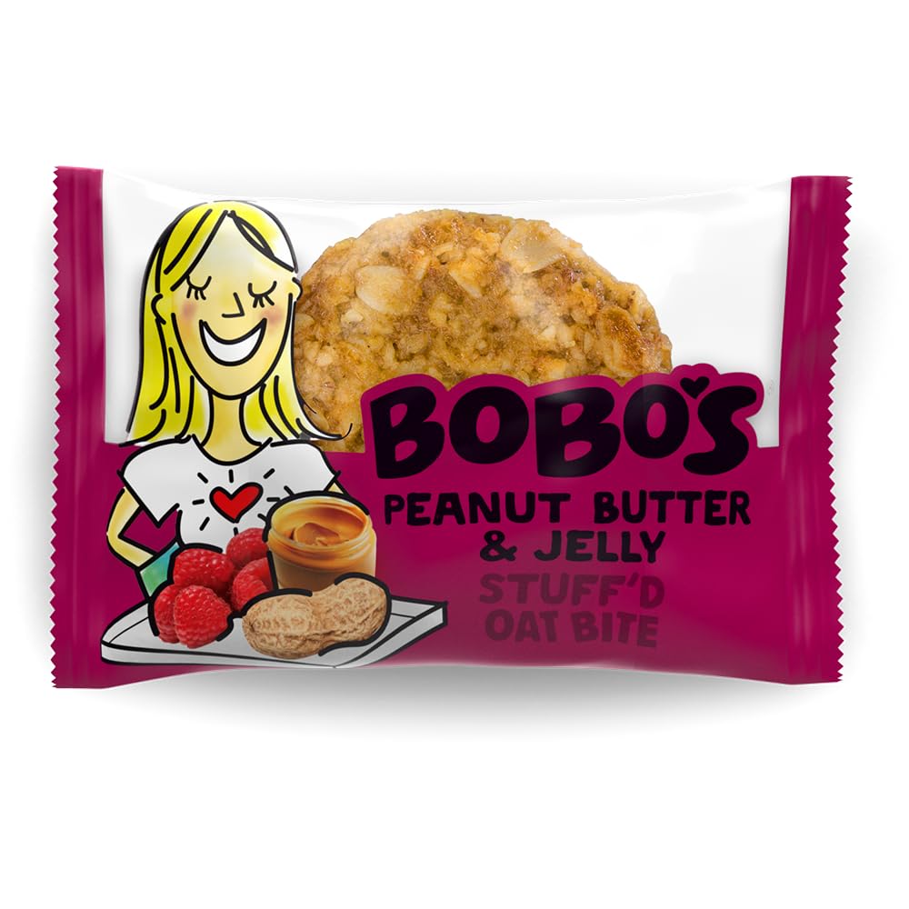 Bobo's front box of PB&J bites showing packaging and benefits