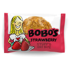 Bobo's front pack showing 30-count box and strawberry flavor convenience