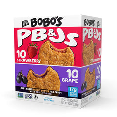 Bobo's variety pack boxed front view showing grape and strawberry options and convenience