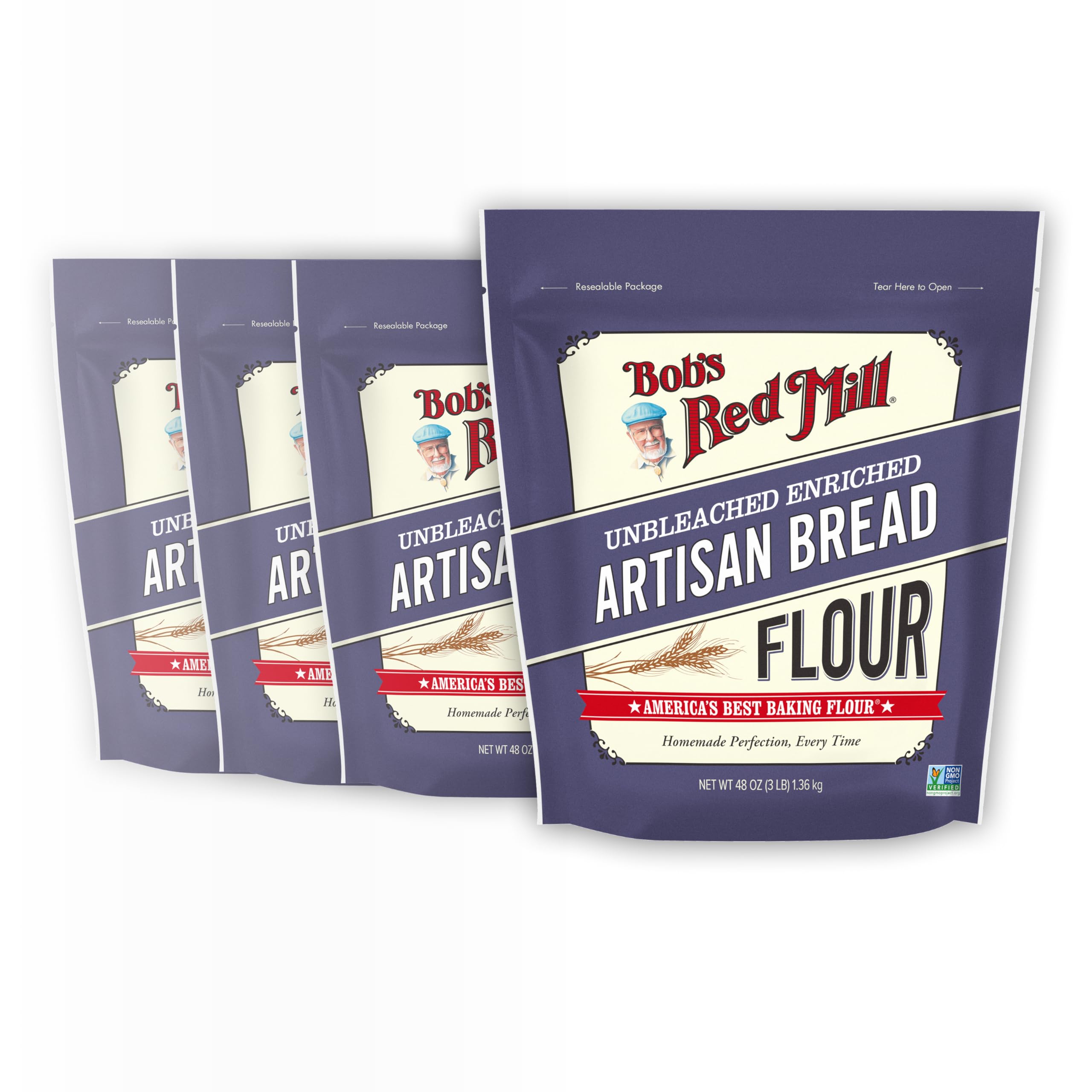 Bob's Red Mill front packaging showing 3 lb resealable bag and branding benefit