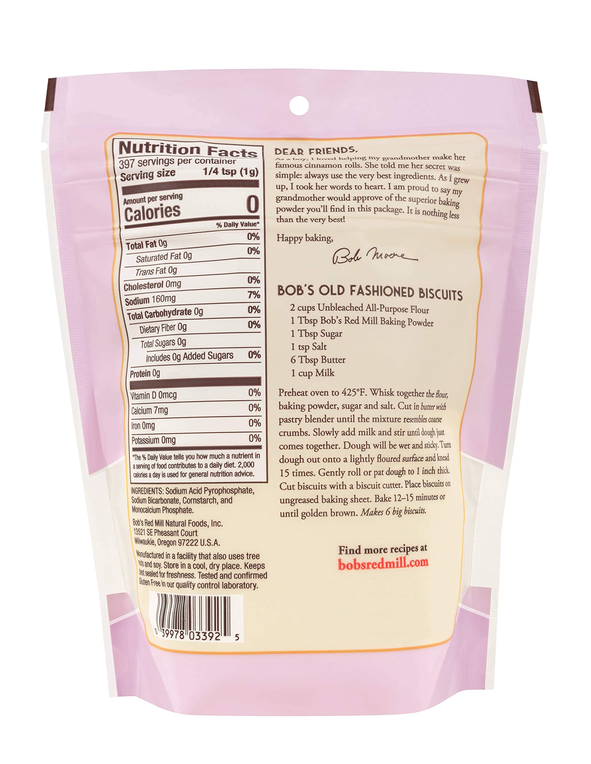 Bob's Red Mill baking powder can open showing lid and easy-pour features for convenience