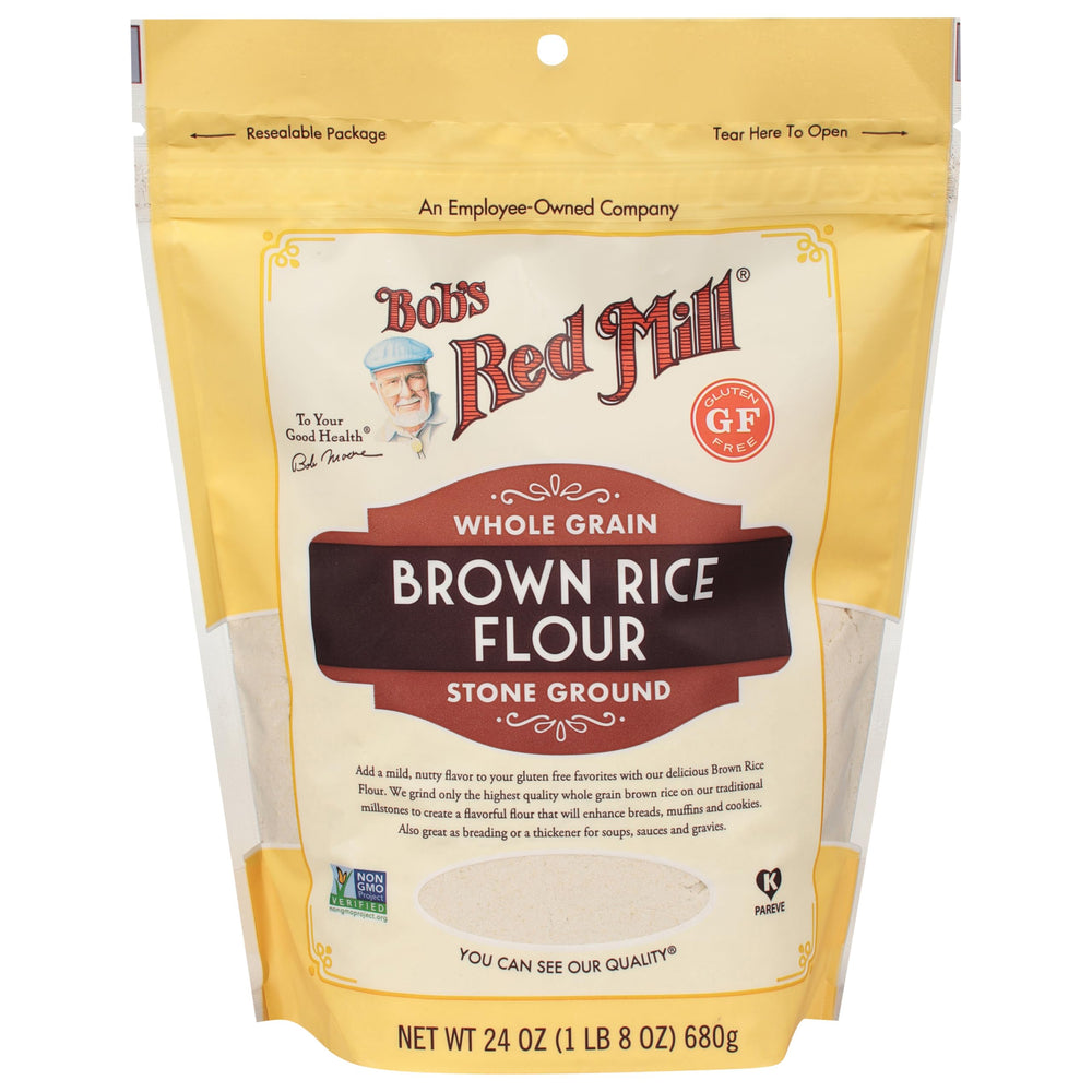 Bob's Red Mill flour pouring from bag highlighting fine grind and smoothness