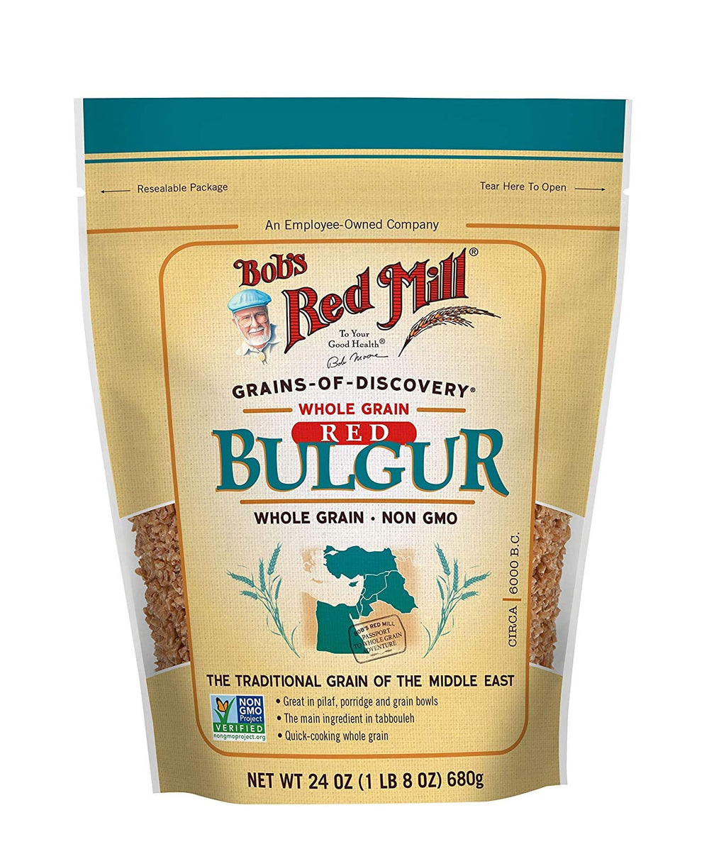 Bob's Red Mill front packaging showing 28-ounce bulgur and brand benefit of value bulk
