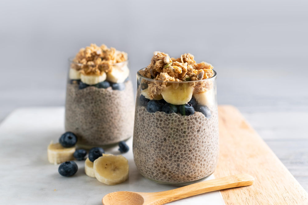 Bob's Red Mill chia seed pudding served in glass showing thick, scoopable texture