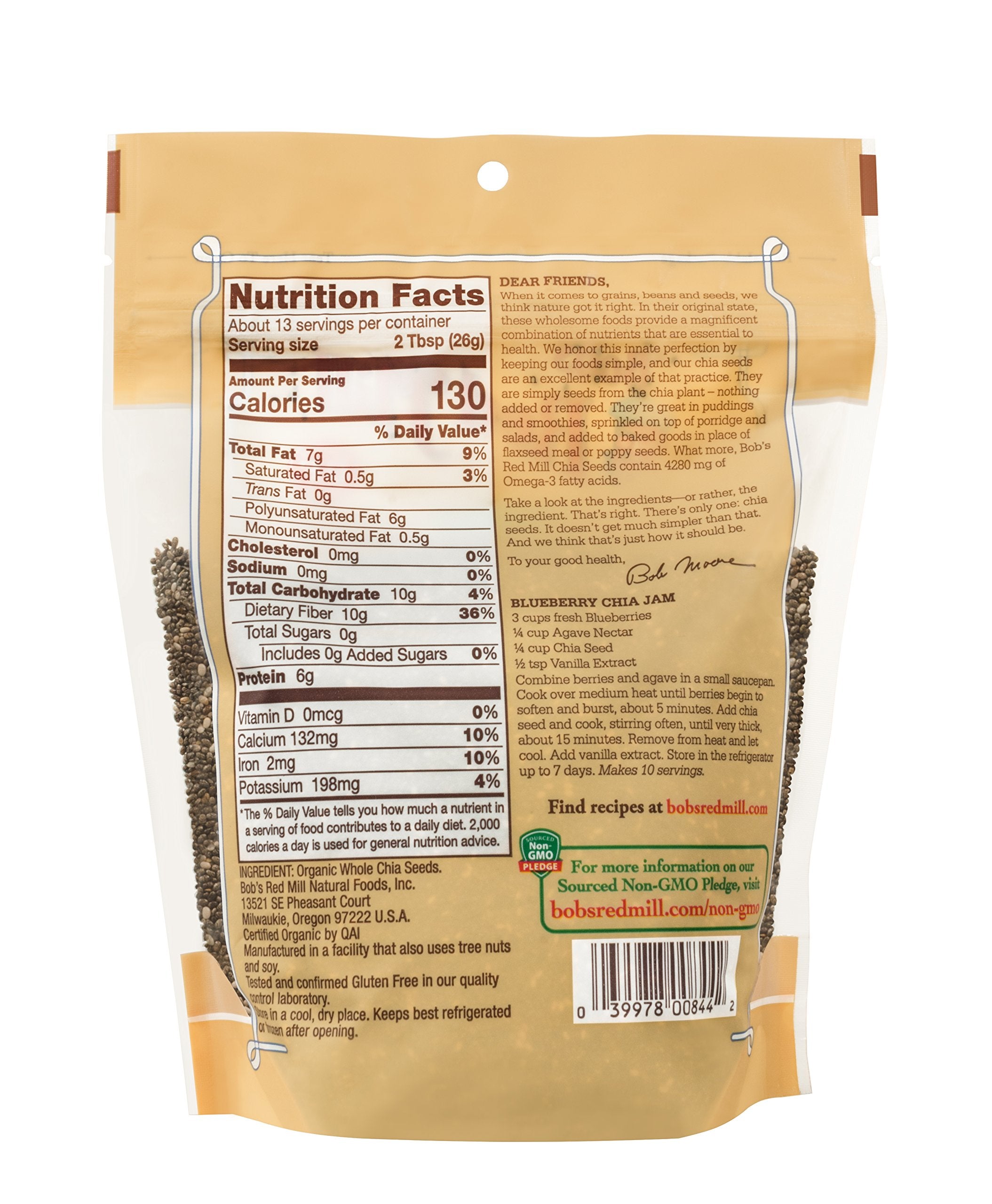Bob's Red Mill chia seeds close-up texture highlighting absorption and consistency