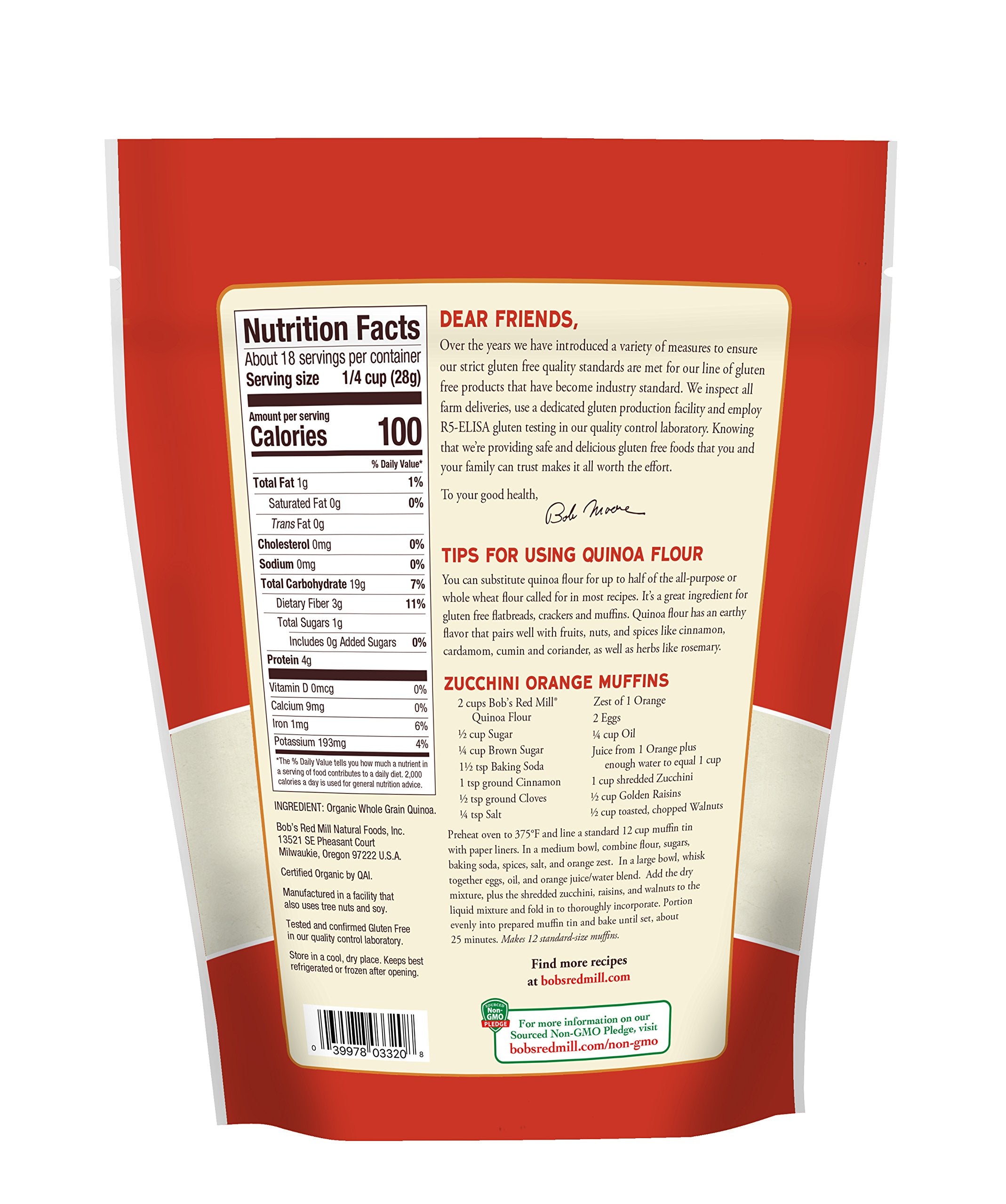 Bob's Red Mill close-up of fine quinoa flour texture for tender baking results