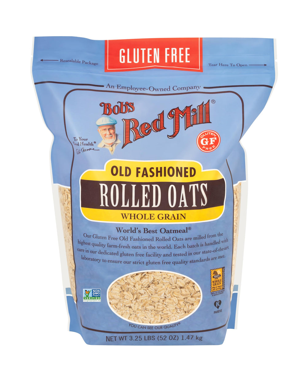 Bob's Red Mill close-up of rolled oat flakes showing texture for creamy oatmeal