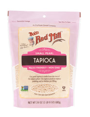 Bob's Red Mill close-up of small white tapioca pearls emphasizing consistent texture