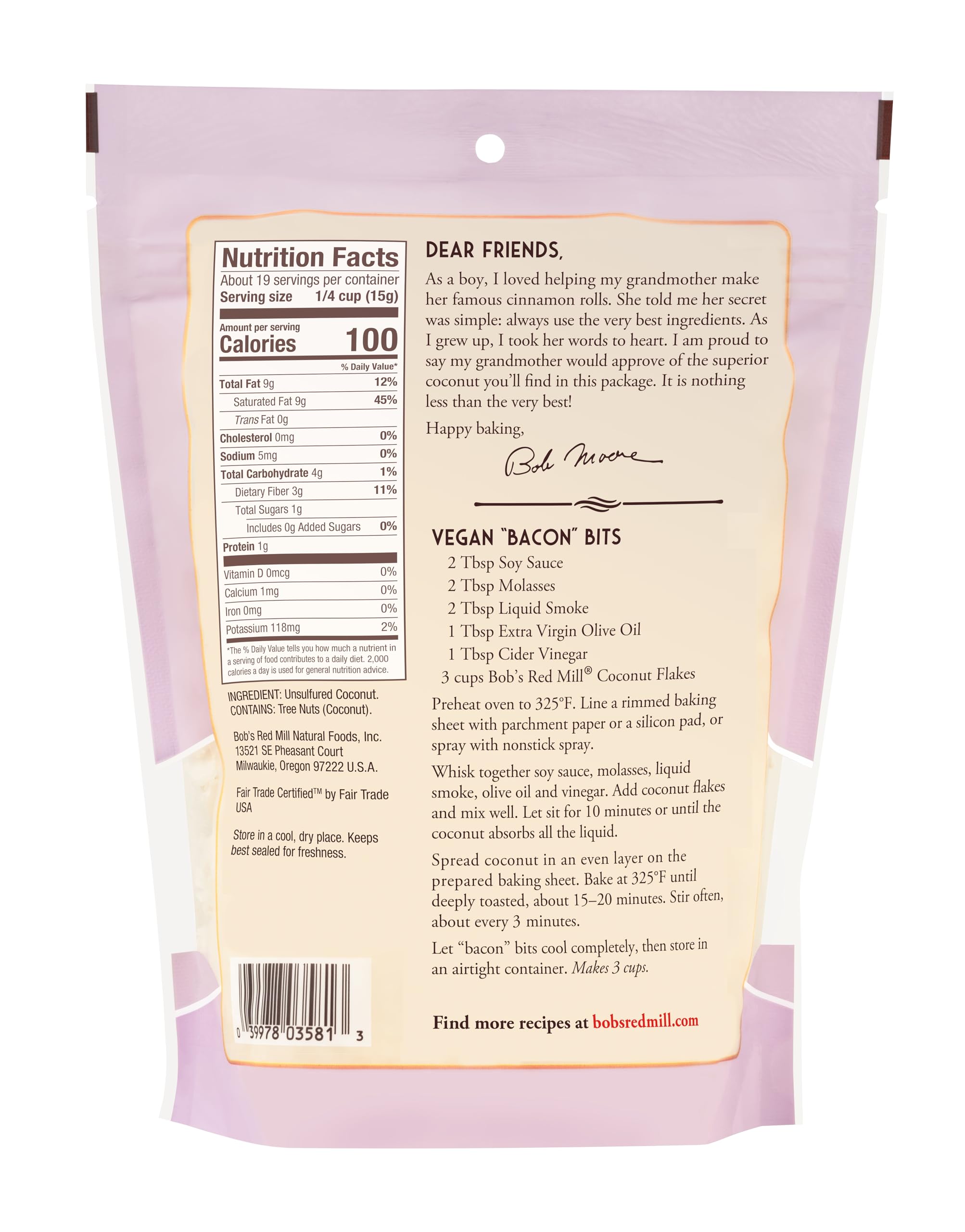 Bob's Red Mill close-up of flake texture highlighting crunchy, natural coconut mouthfeel