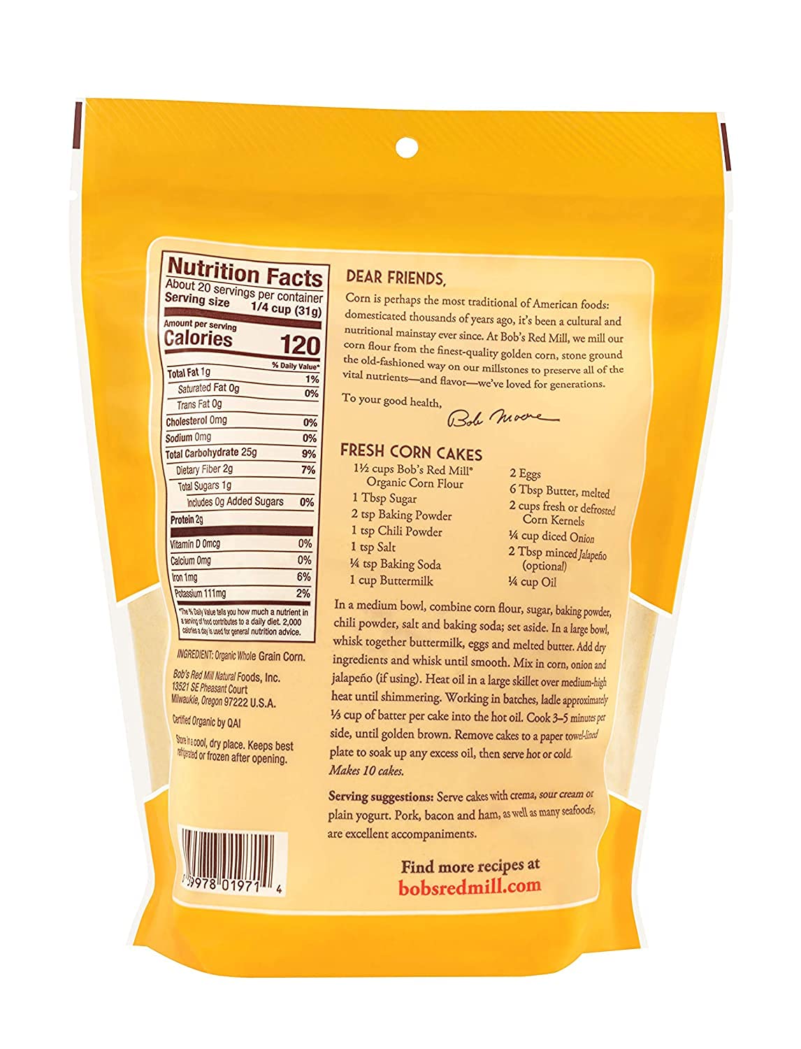 Bob's Red Mill close-up of fine stone-ground corn flour texture and baking readiness