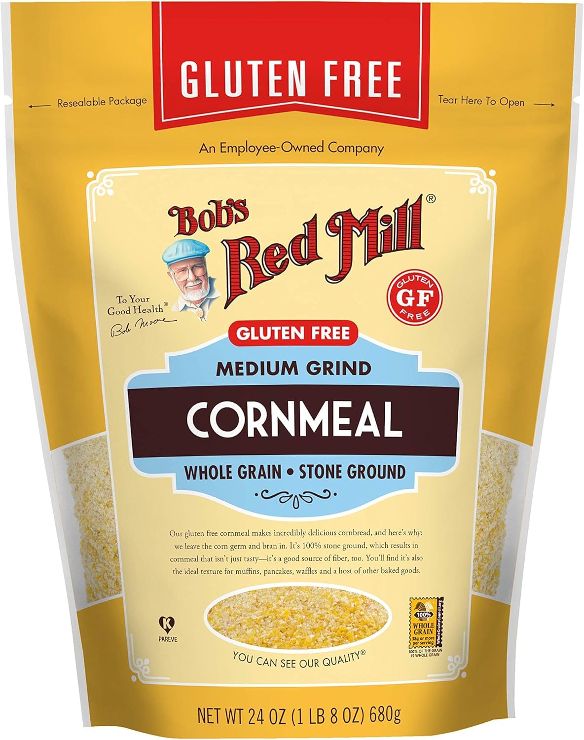 Bob's Red Mill close-up of medium grind cornmeal texture and quality