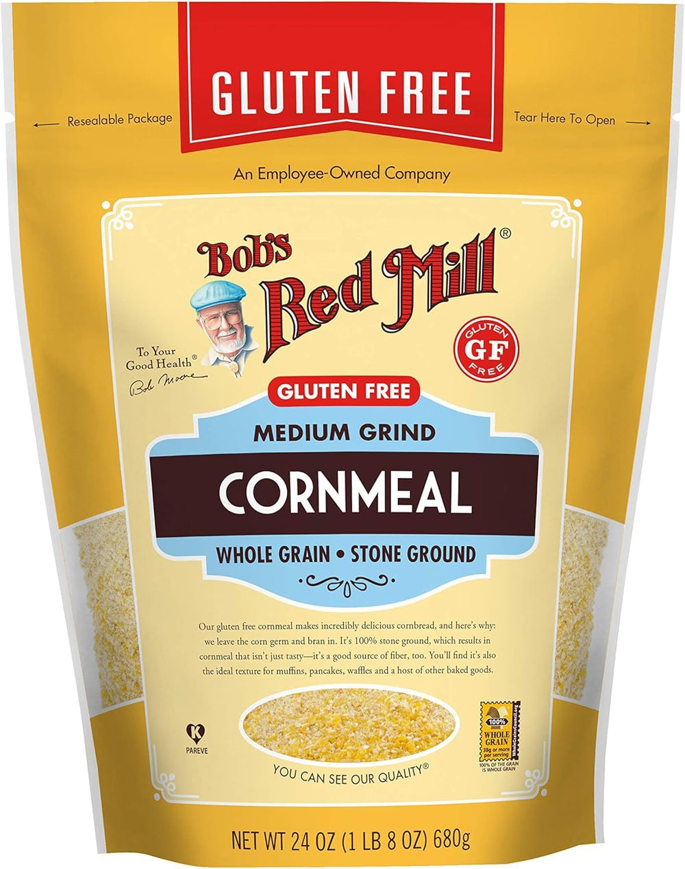 Bob's Red Mill close-up of medium grind cornmeal texture and quality