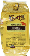 Bob's Red Mill front packaging of two 24 oz cornmeal bags showing brand and coarse grind benefit