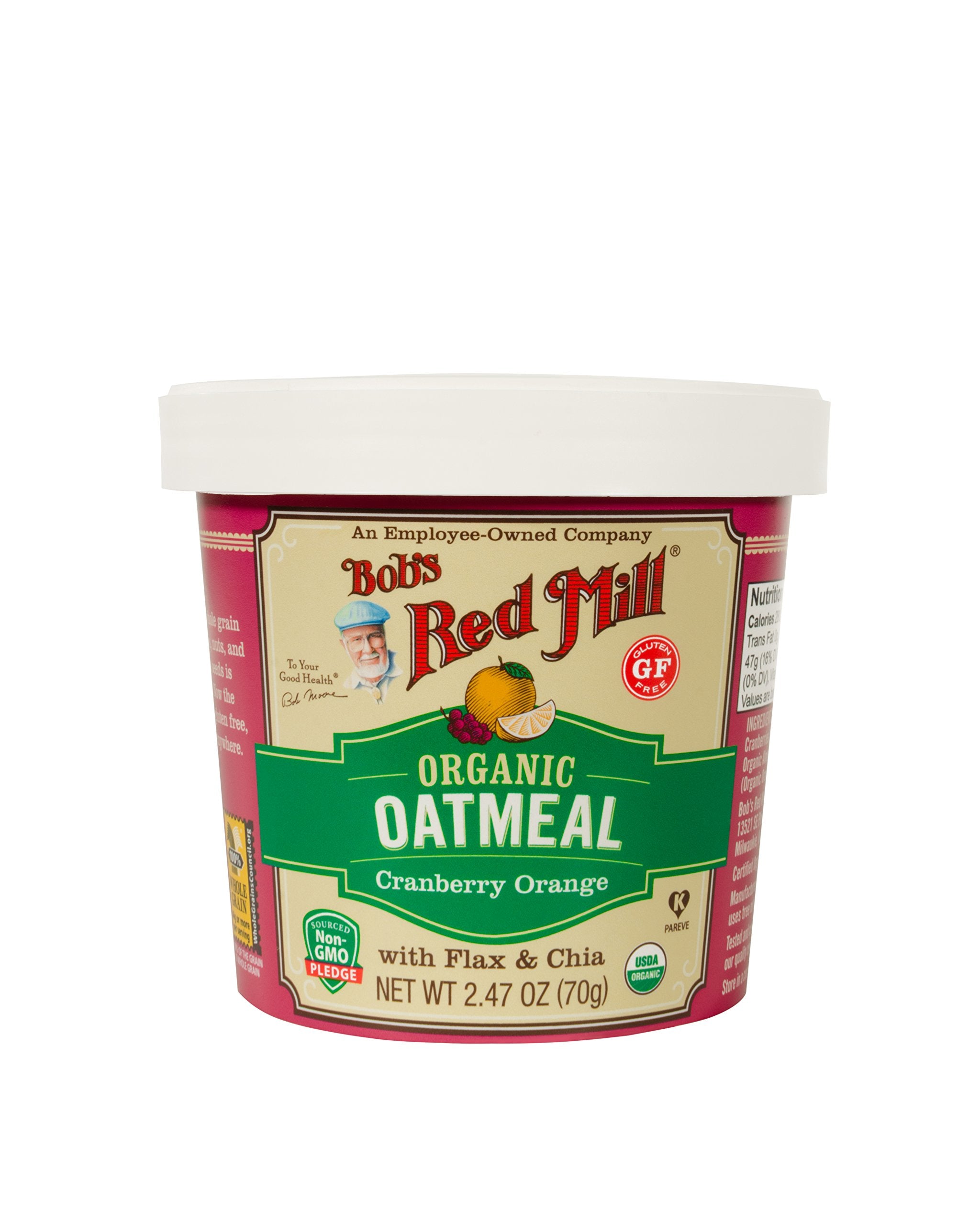 Bob's Red Mill open cup top view with visible cranberries and almonds