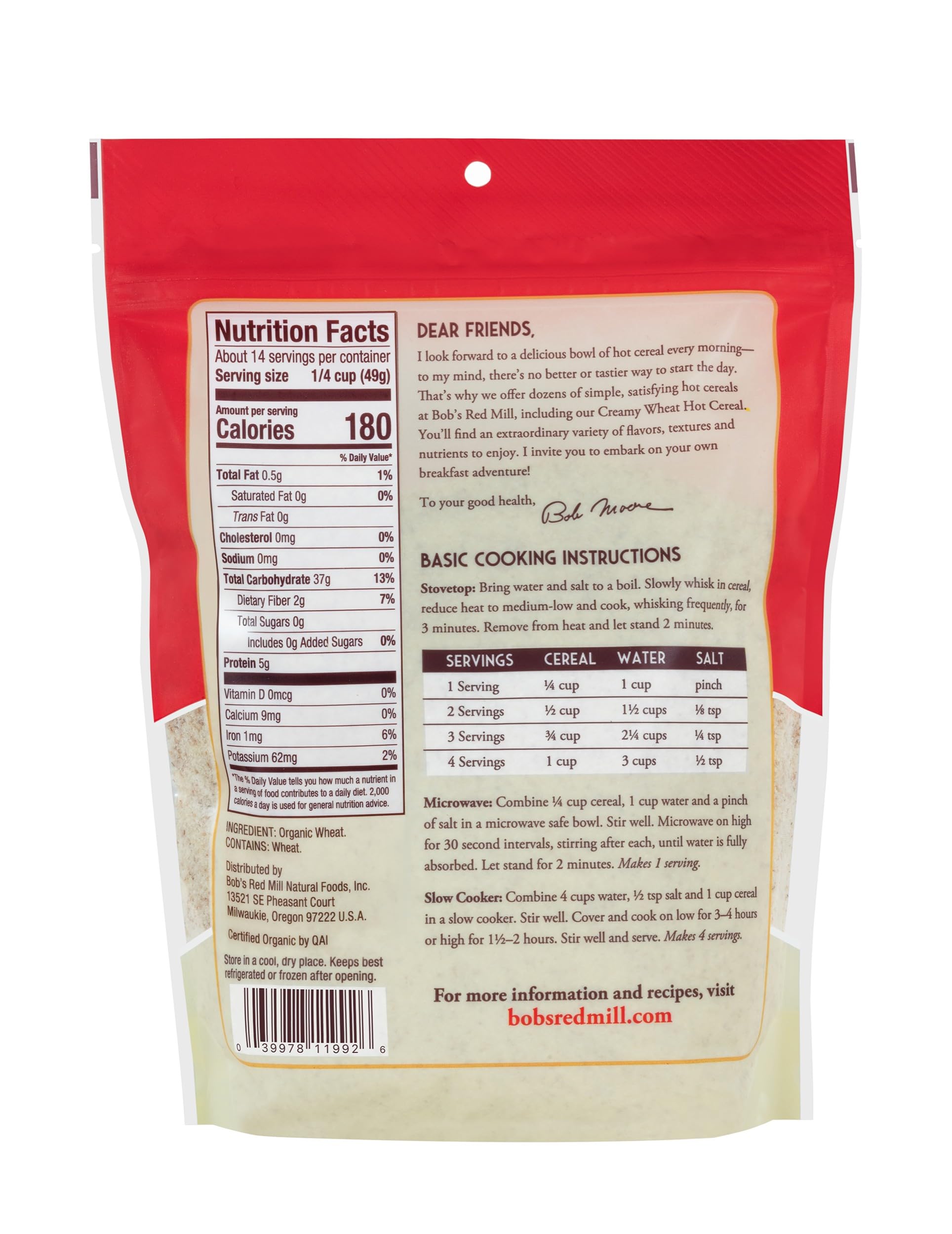 Bob's Red Mill cooked creamy wheat in a bowl, showing comforting warm breakfast appeal