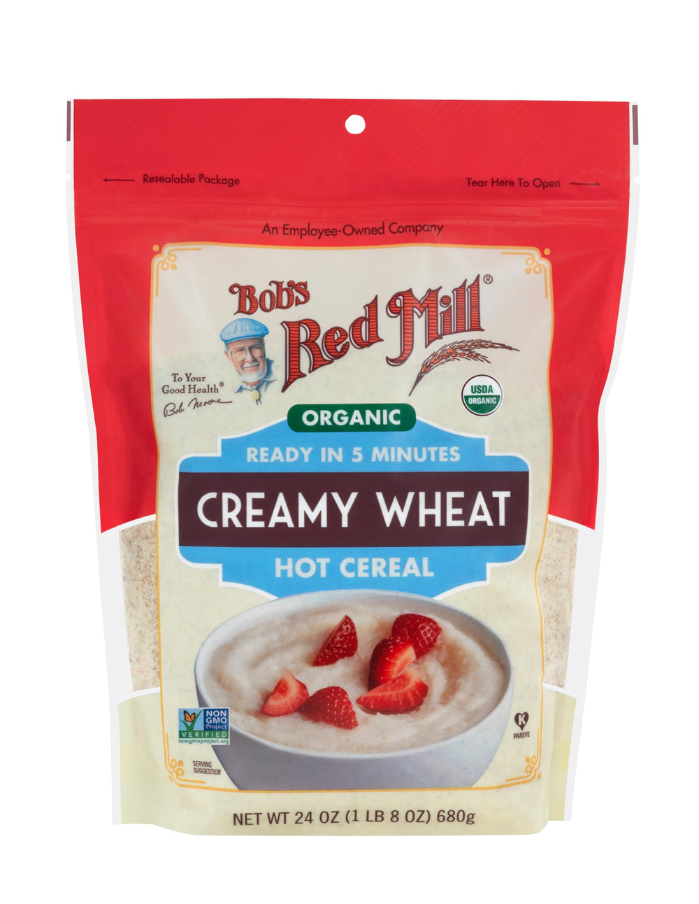 Bob's Red Mill close-up of fine milled texture, illustrating smooth porridge result