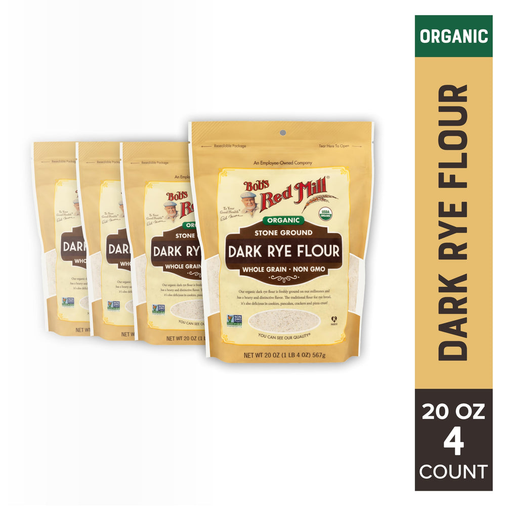 Bob's Red Mill close-up of dark rye grain texture highlighting whole-grain quality