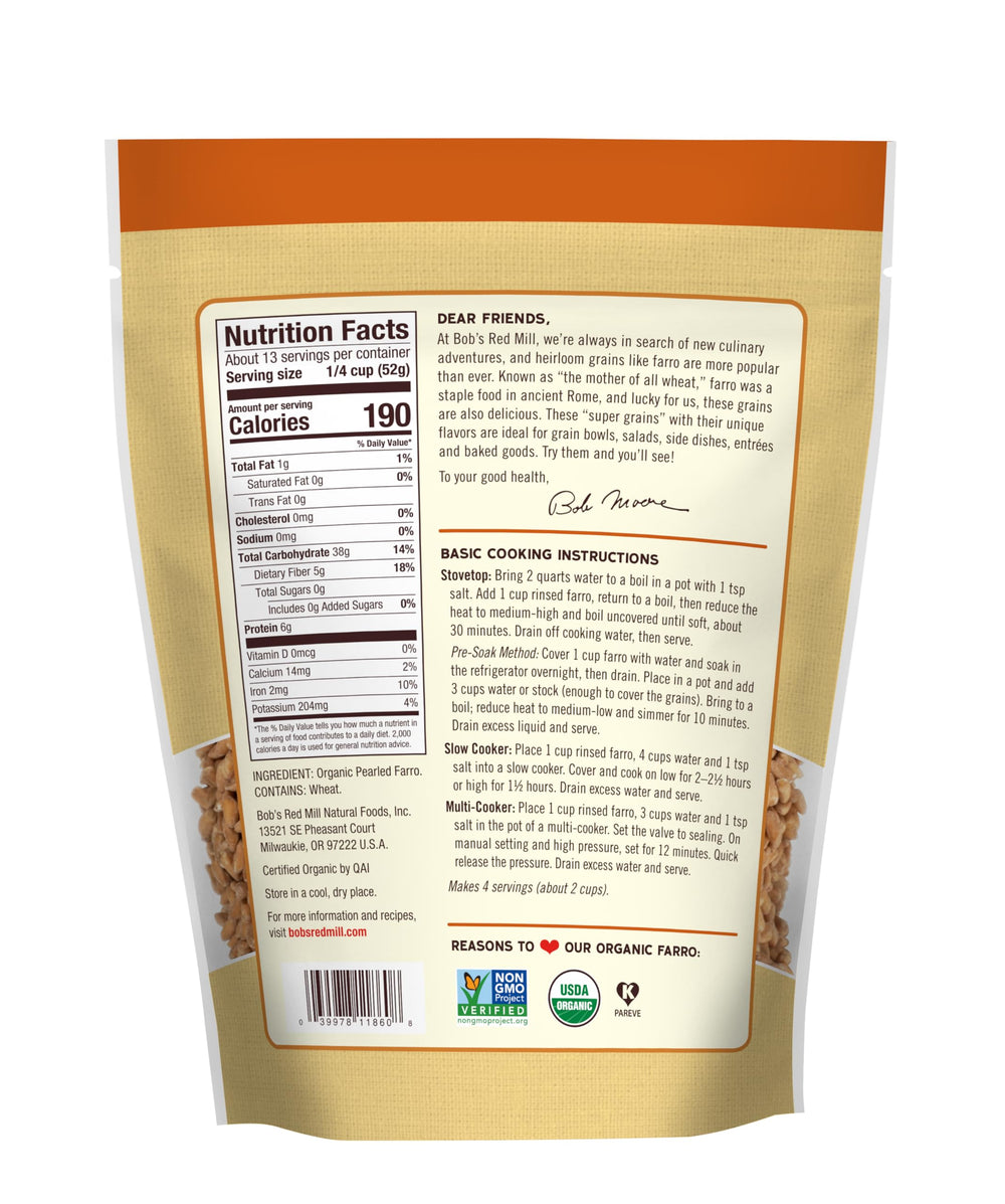 Bob's Red Mill farro simmering in pot illustrating quick 30-minute cooking convenience