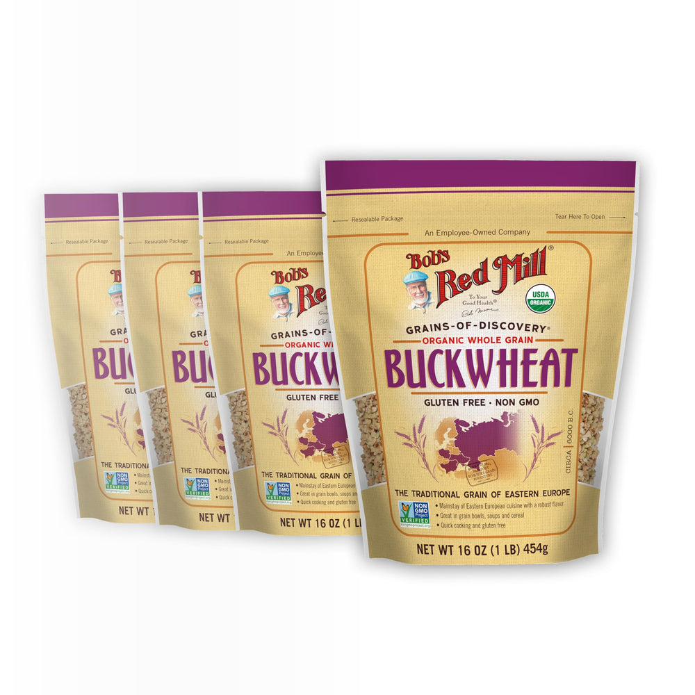 Bob's Red Mill front packaging showing organic groats for pantry convenience