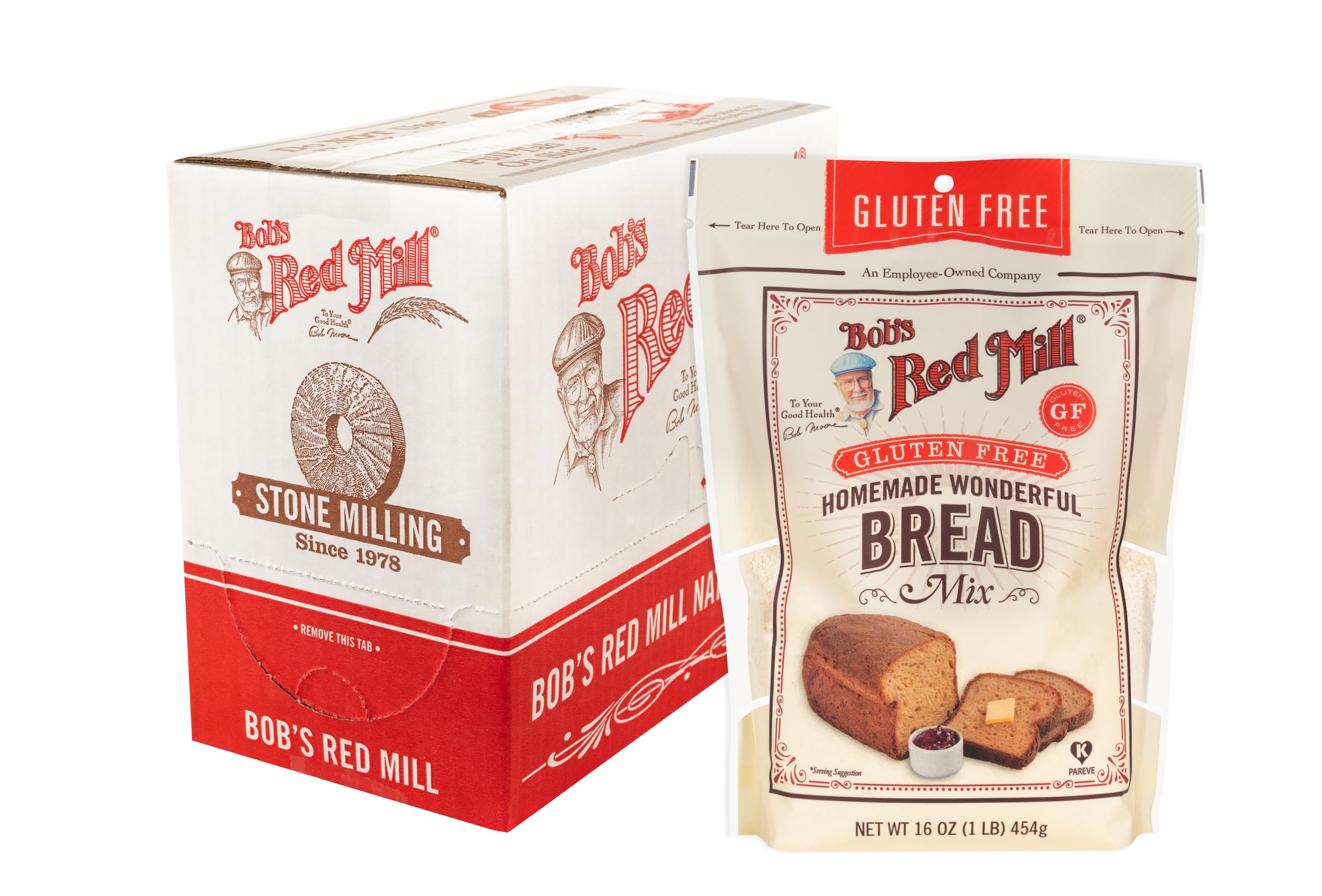 Bob's Red Mill front packaging showing gluten free bread mix and clear labeling benefit