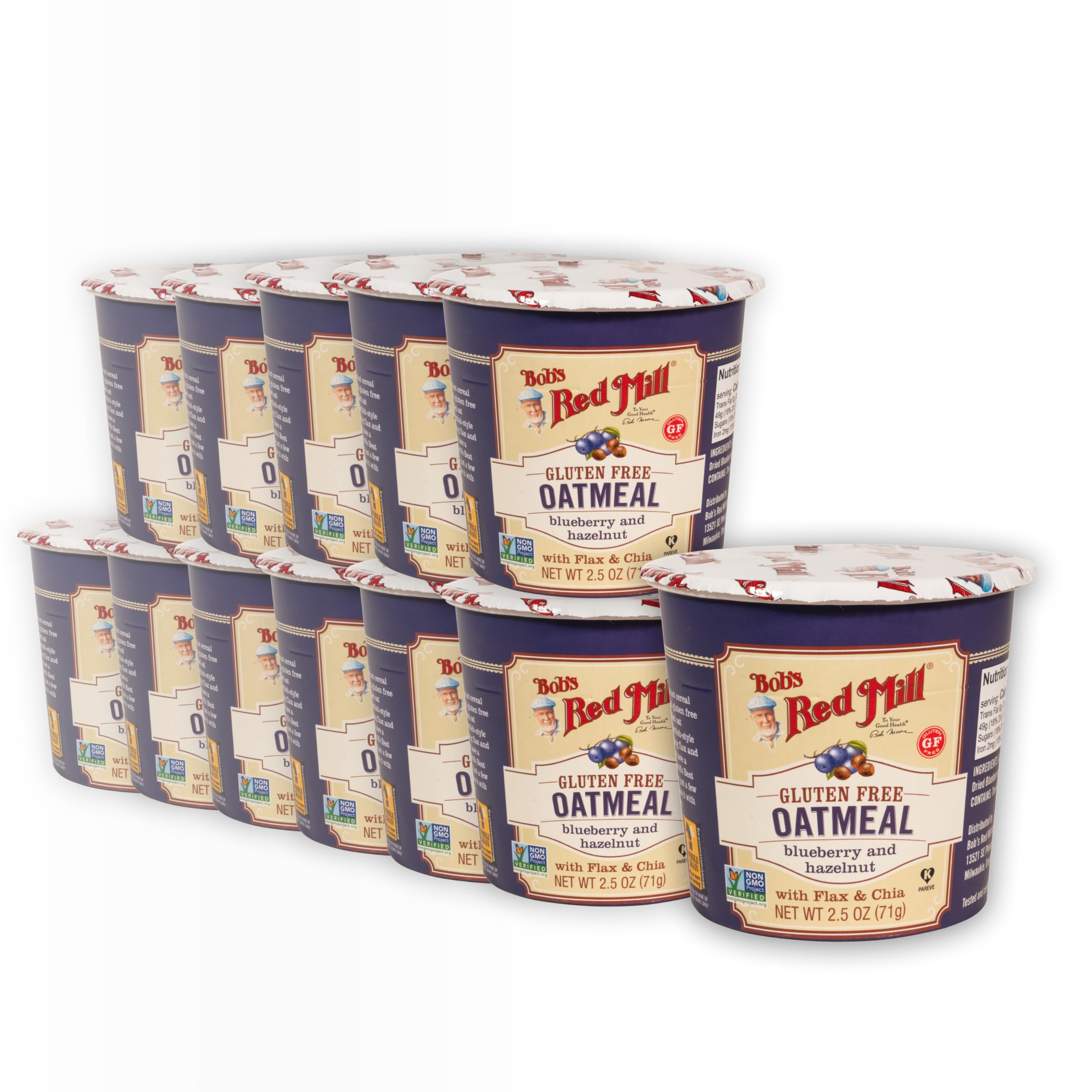 Bob's Red Mill front packaging showing 12-count oatmeal cups and convenience
