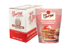Bob's Red Mill front packaging showing white chocolate and strawberry mix, easy breakfast solution