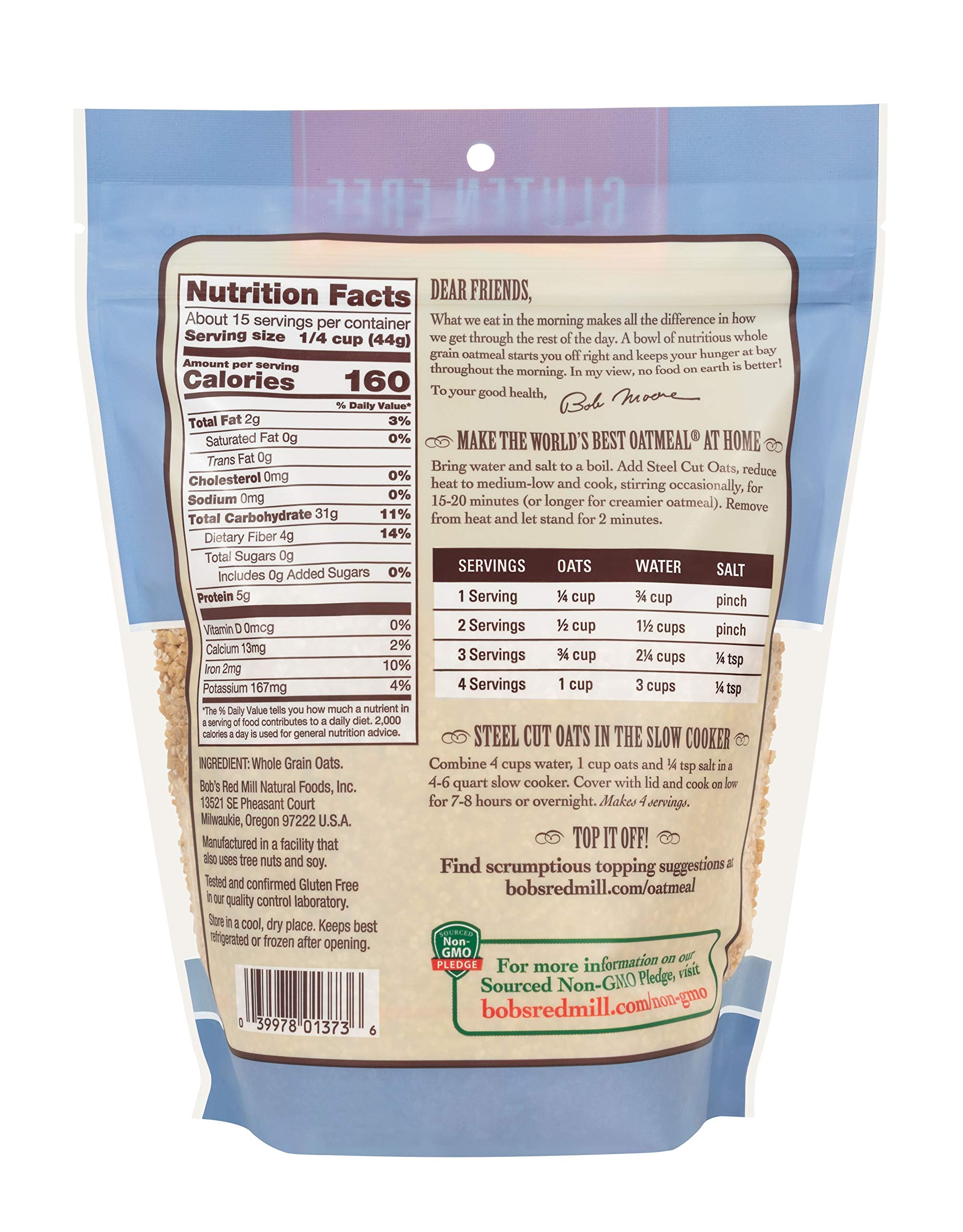 Bob's Red Mill product label with gluten free and non-GMO certifications visible