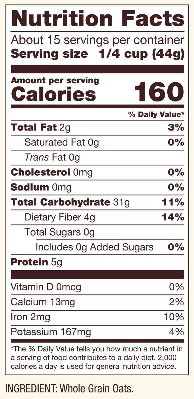 Bob's Red Mill oats in measuring cup showing portion guidance for cooking