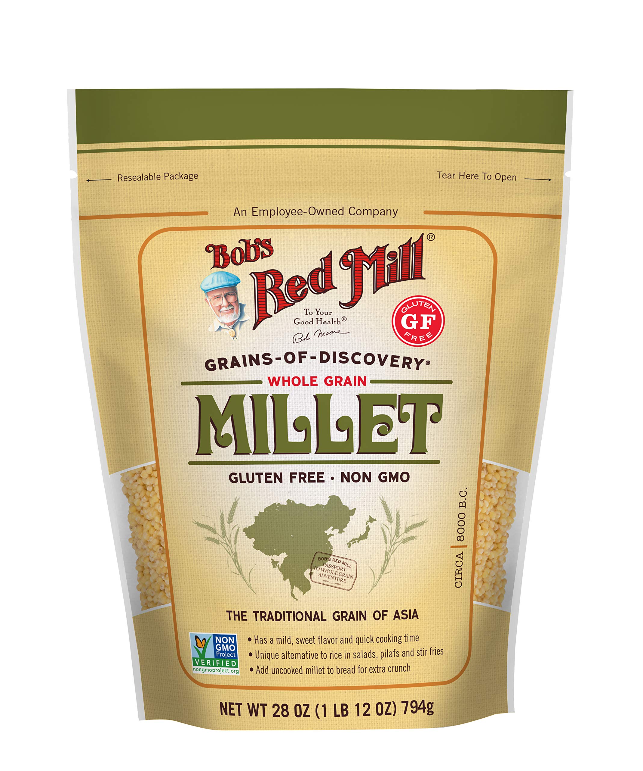 Bob's Red Mill close-up of millet grains highlighting natural whole-grain texture