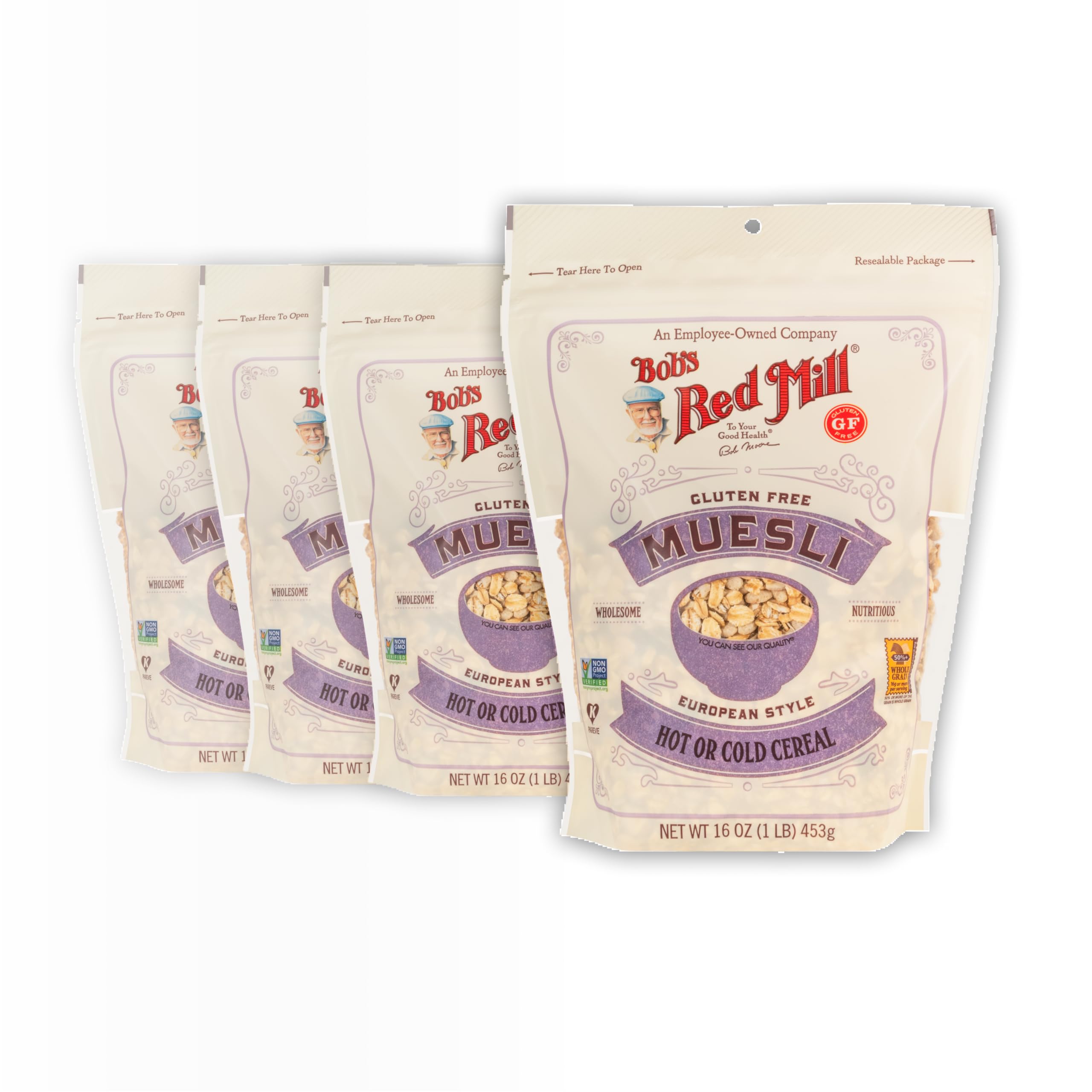 Bob's Red Mill front packaging showing gluten free muesli, clear product view