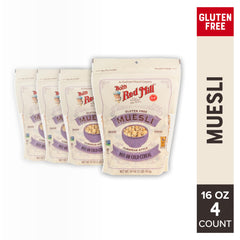 Bob's Red Mill opened bag showing muesli mix, convenient pantry-ready benefit