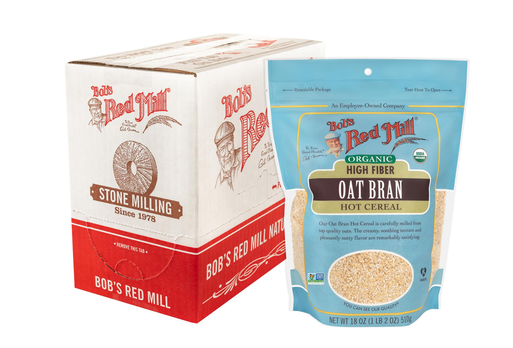 Bob's Red Mill front package showing brand and organic oat bran benefits