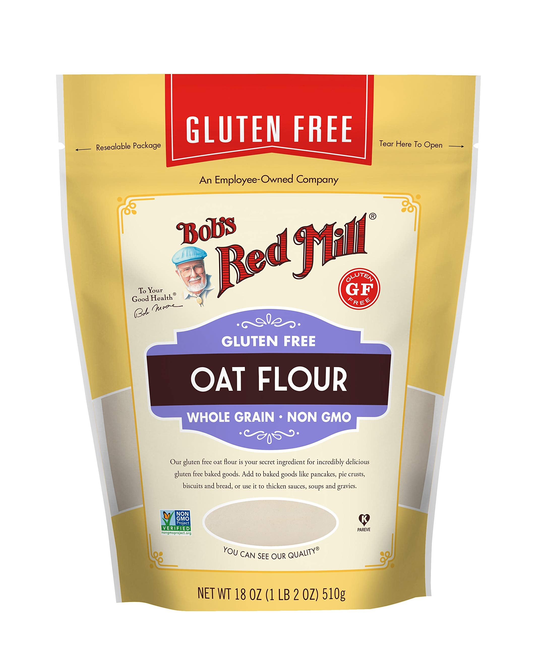 Bob's Red Mill close-up of extra-fine oat flour texture for smooth batter