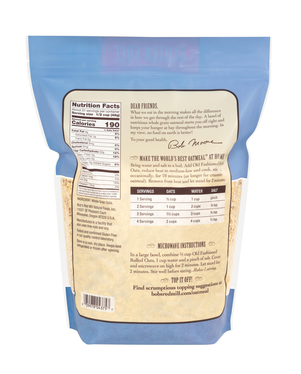 Bob's Red Mill oats served in bowl demonstrating warmth and lasting energy