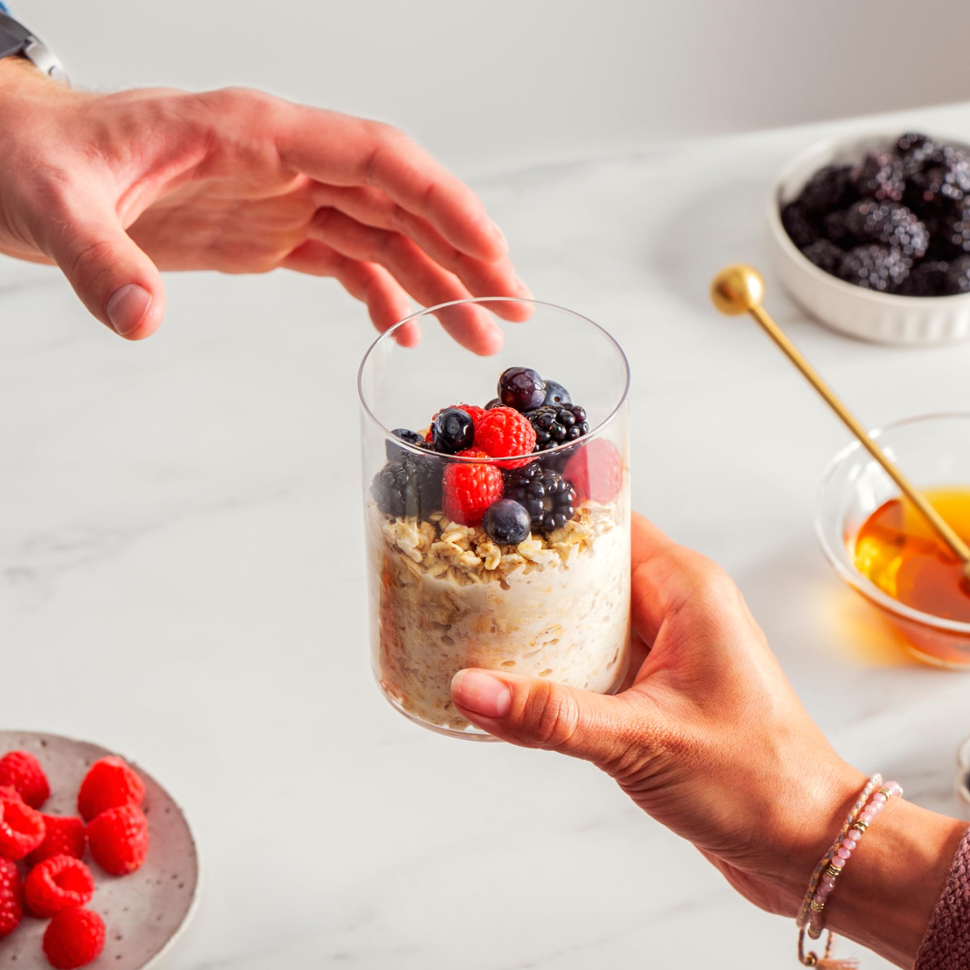 Bob's Red Mill open bag with spoon showing easy scooping and fresh oats