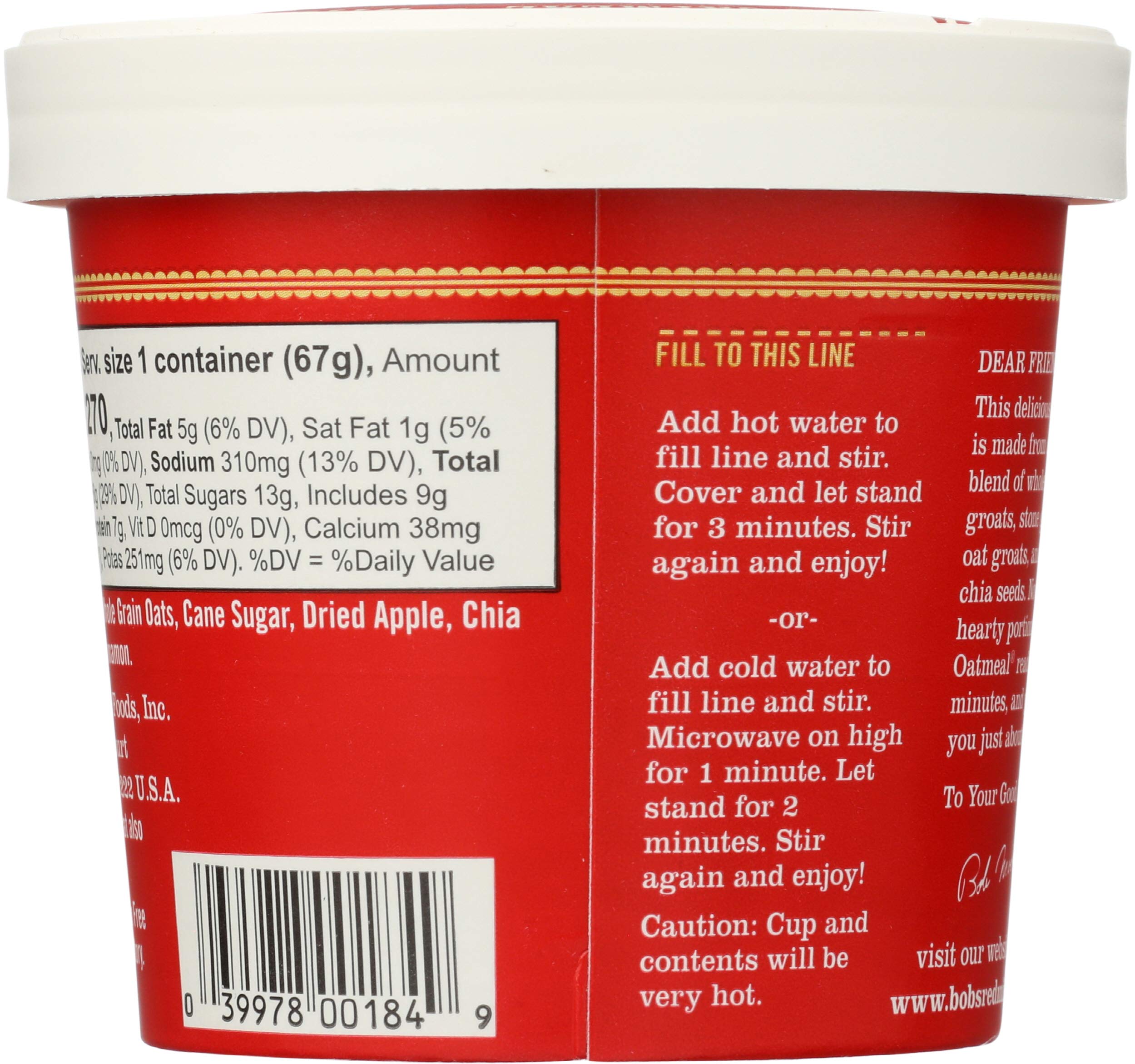 Bob's Red Mill open cup showing oat texture and satisfying whole-grain look