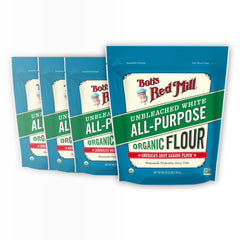 Bob's Red Mill front packaging showing organic all-purpose flour, reliable pantry staple