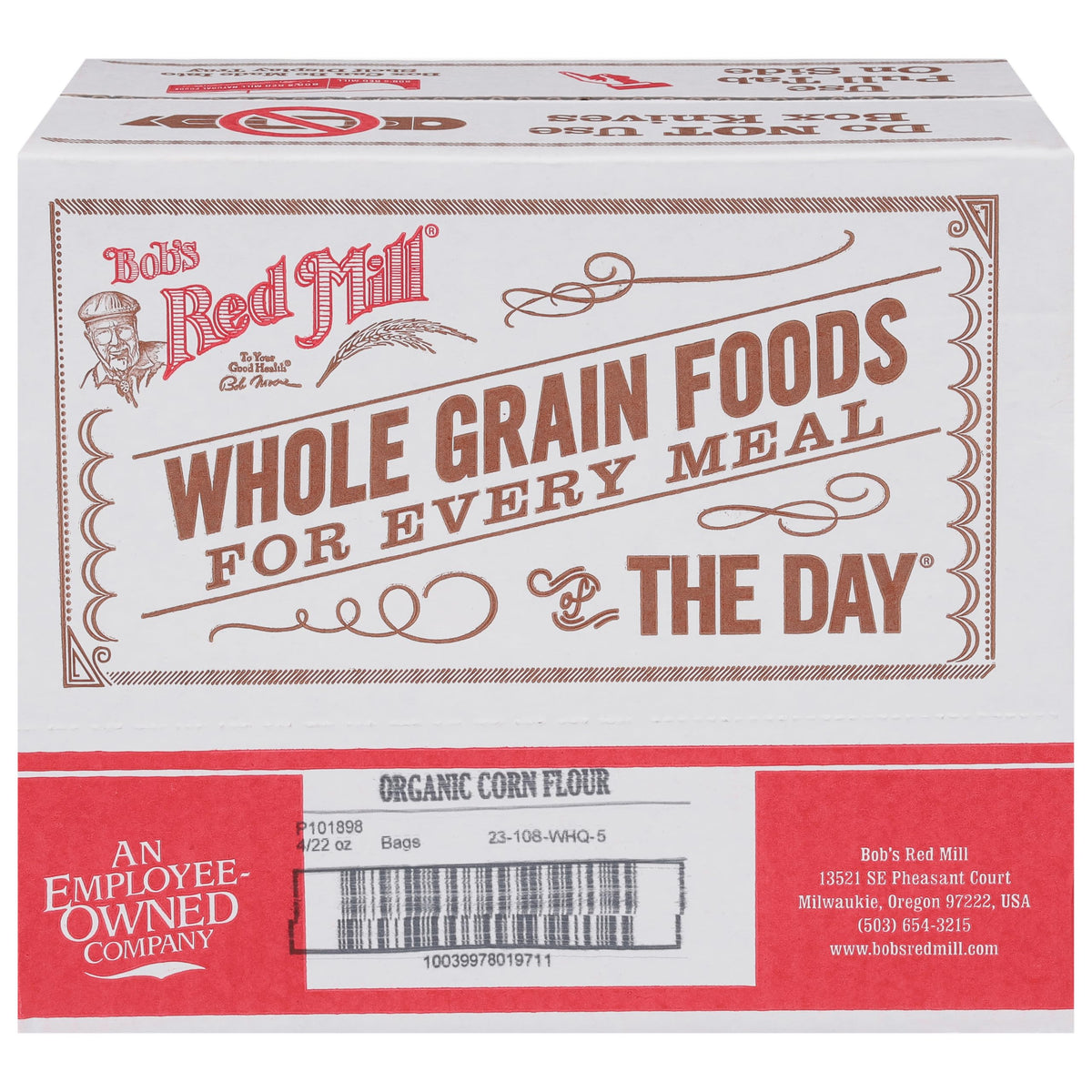 Bob's Red Mill front packaging showing organic corn flour and product weight benefit