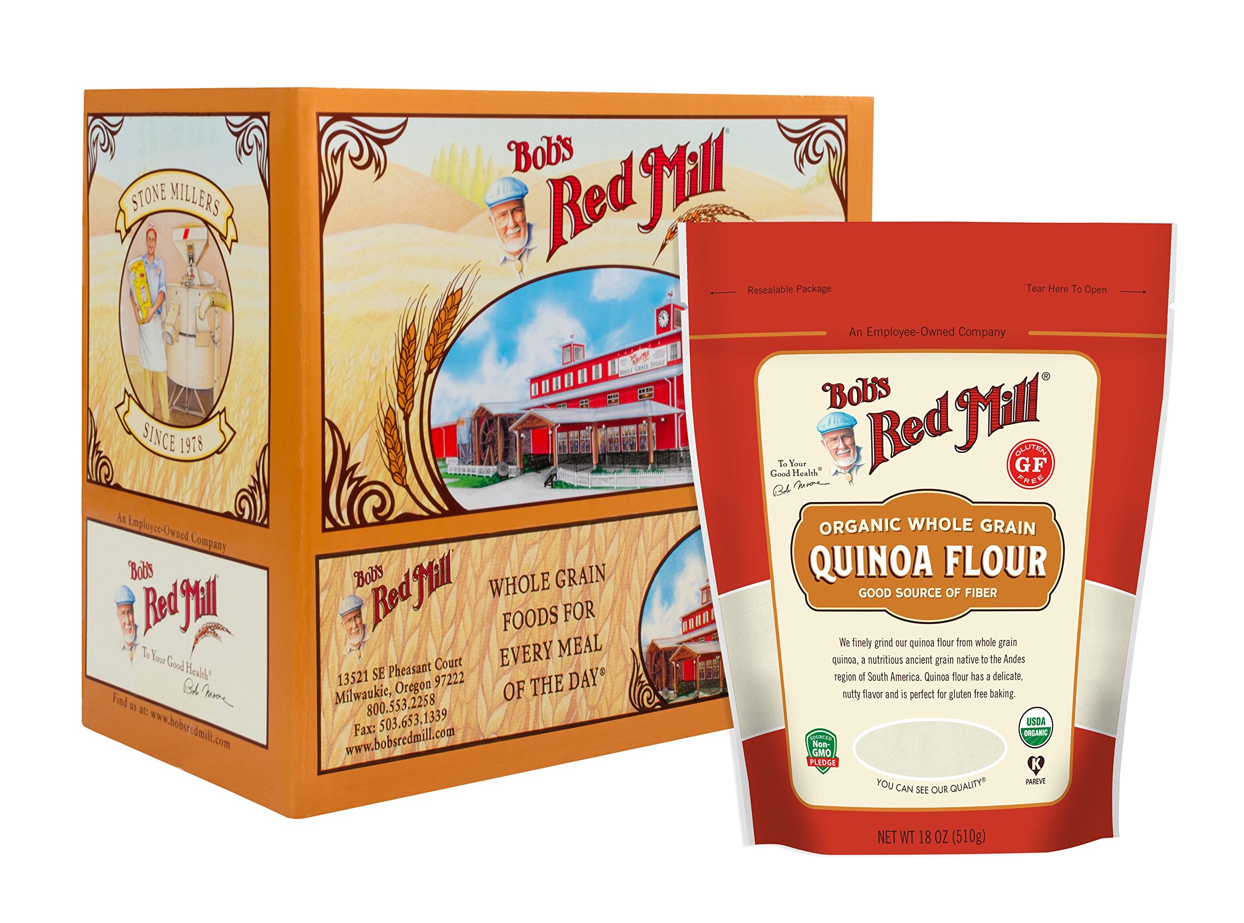 Bob's Red Mill pouring quinoa flour into bowl demonstrating easy baking use