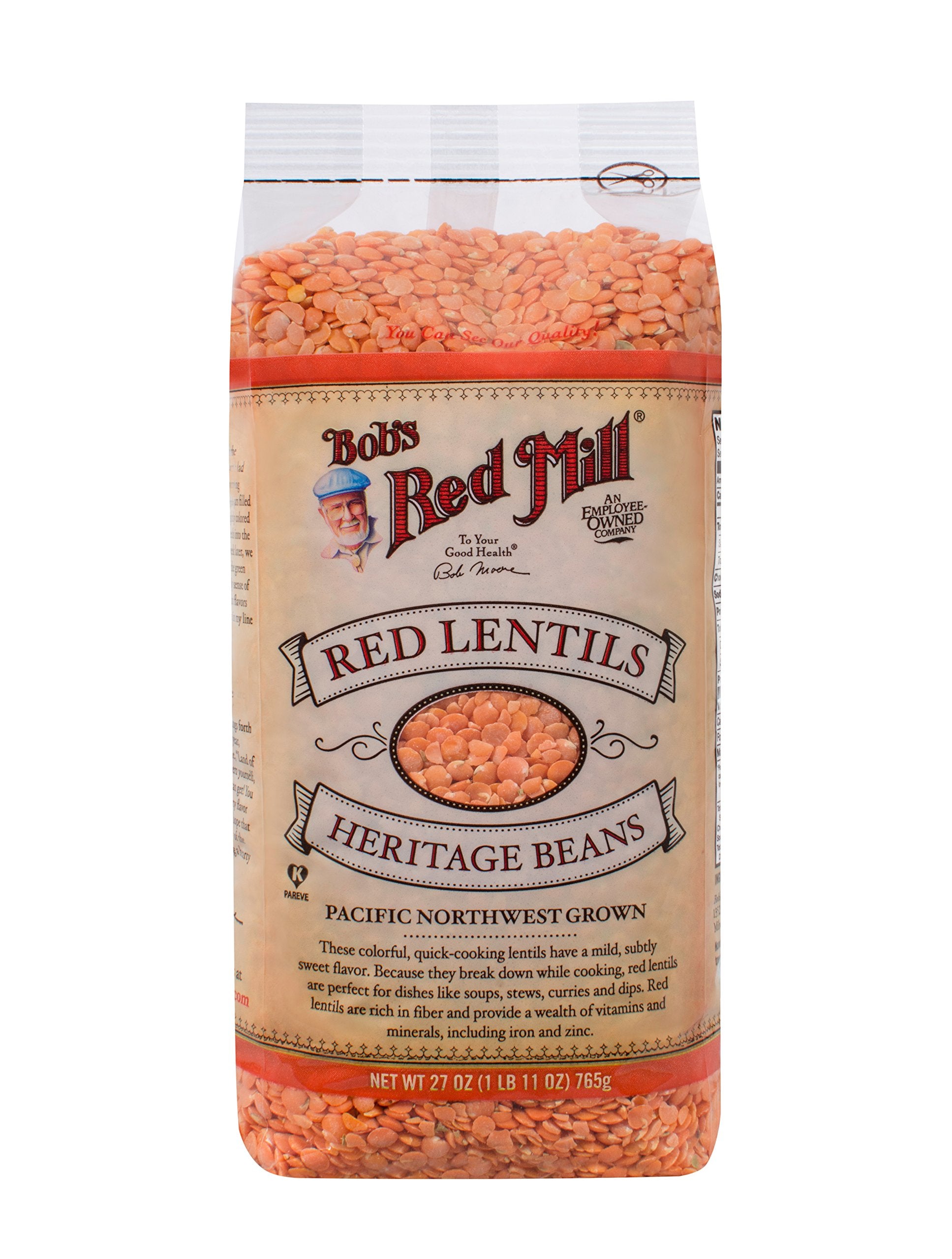 Bob's Red Mill close-up of dry red lentils highlighting texture
