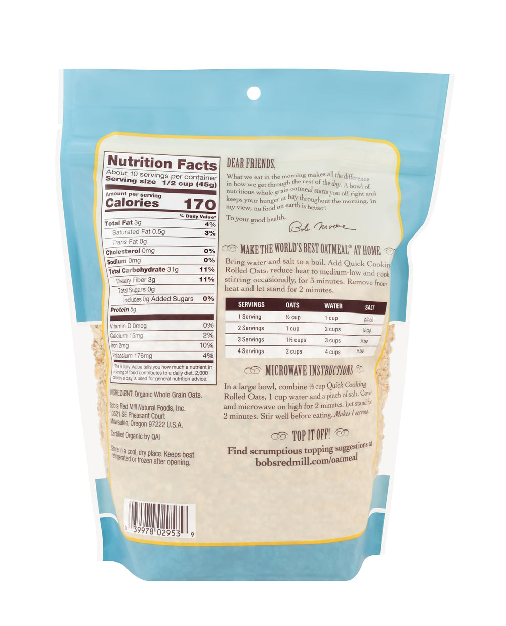 Bob's Red Mill creamy cooked oats in a bowl showing fast preparation advantage