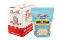 Bob's Red Mill front bag showing organic rolled oats and clear branding, convenient pantry staple