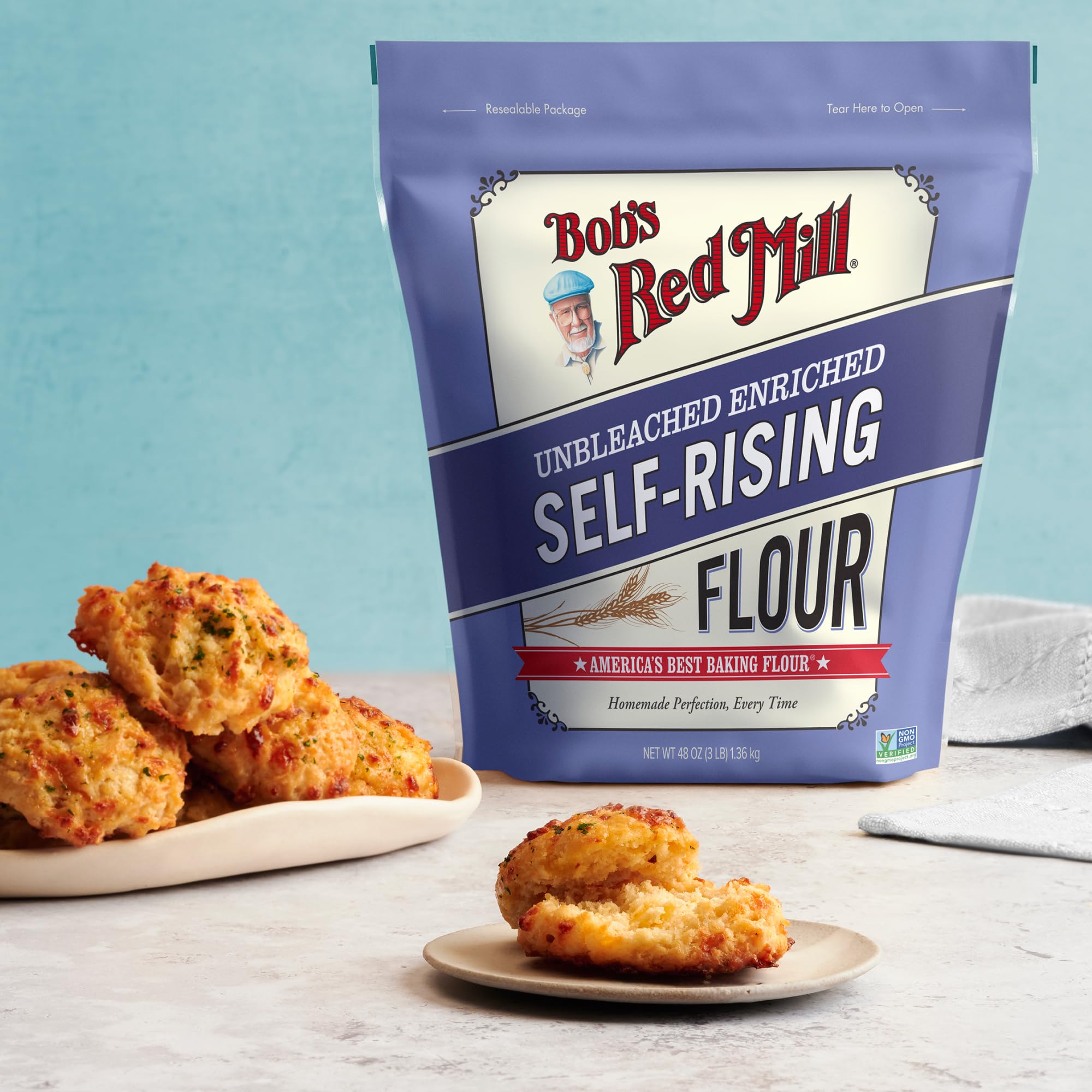 Bob's Red Mill biscuits on baking tray showing consistent rise and golden tops