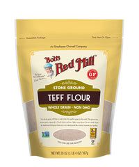Bob's Red Mill close-up of fine teff flour texture highlighting smooth consistency