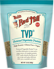 Bob's Red Mill front packaging of TVP showing brand and net weight, convenient supply