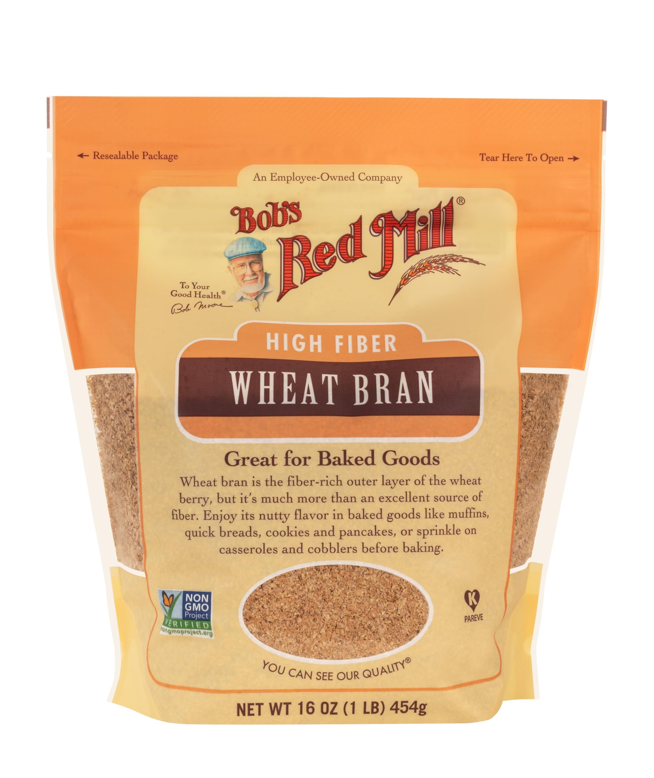 Bob's Red Mill wheat bran coarse texture closeup highlighting baking consistency