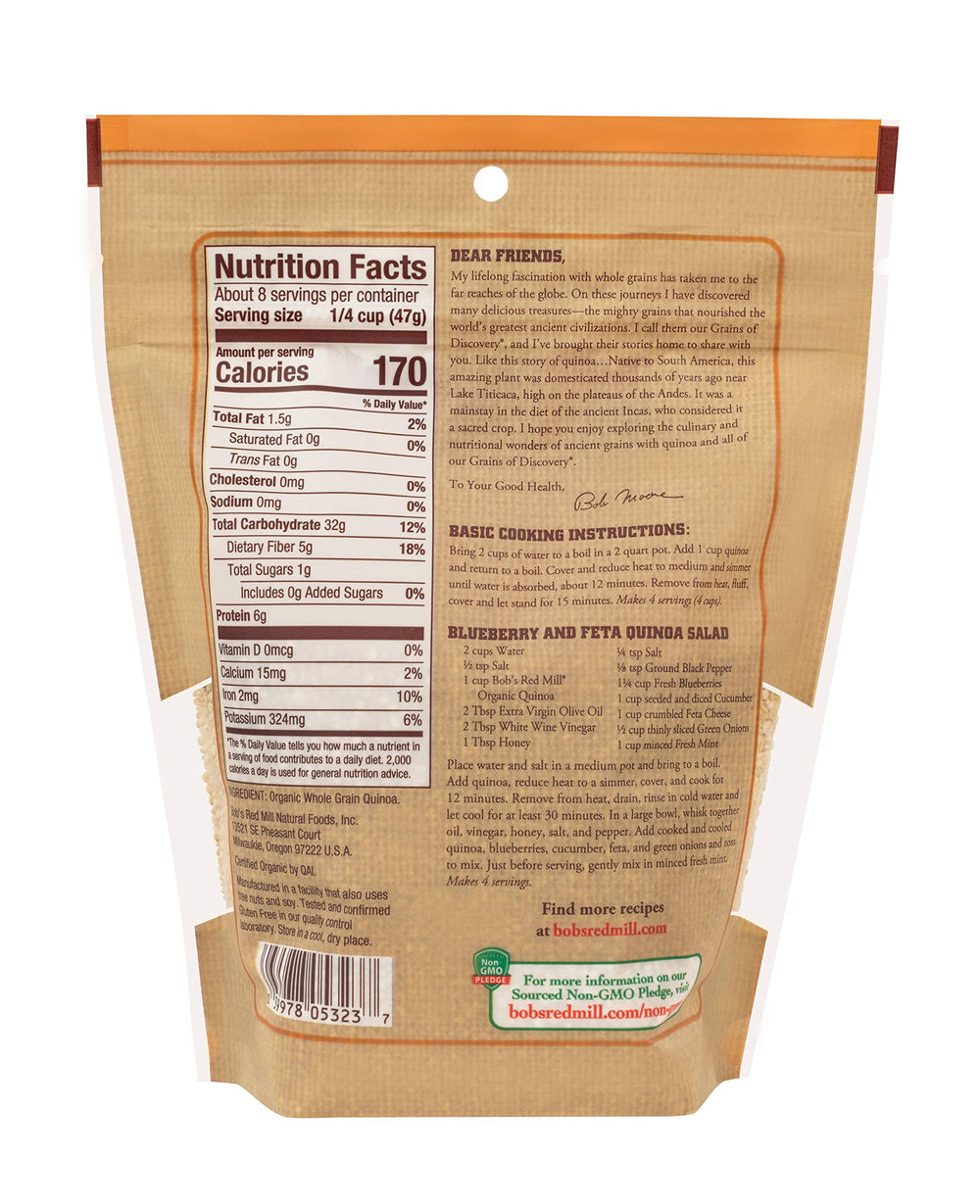 Bob's Red Mill cooked white quinoa in a bowl displaying fluffy texture for versatile meals